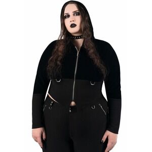KILLSTAR 3XL Shadow Shift Black Velour Zip Hoodie Gothic Grunge‎ D-Ring Detail